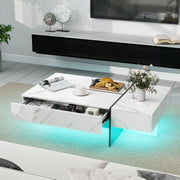 Table basse Coast avec éclairage LED - 3 tiroirs de rangement - finition brillante - blanche - 120 x 70 x 35 cm