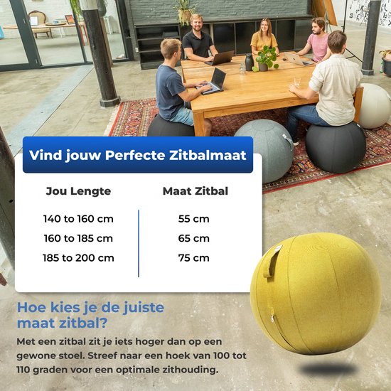 Ballon de siège Backerz 65 cm - Ballons de siège avec housse en lin - Chaise de bureau ergonomique pour le bureau et la maison - Ballon de yoga de luxe - Jaune