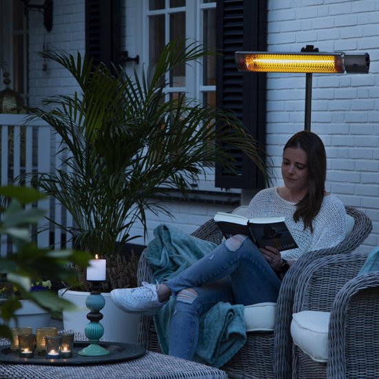 Radiateur de terrasse ambiance – VONROC - Marsili 2000W – Haute rendement – Lampe à faible éblouissement – 2 niveaux de chaleur – Avec télécommande