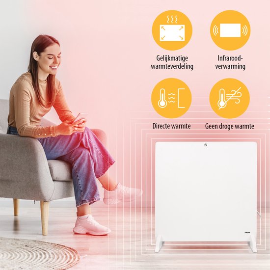 Radiateur à panneaux infrarouges Tristar KA-5090 - 425 watts - Thermostat réglable - Indice de protection IP44 (résistant aux éclaboussures) - Blanc