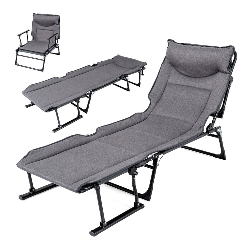 Lit de camping pliable Coast 3-en-1 - dossier réglable - appui-tête - gris et noir