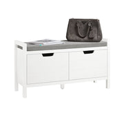SoBuy FSR63-II-W Banc de rangement 91x30x50 cm, blanc, meuble d'entrée bas avec coussin souple et 2 portes