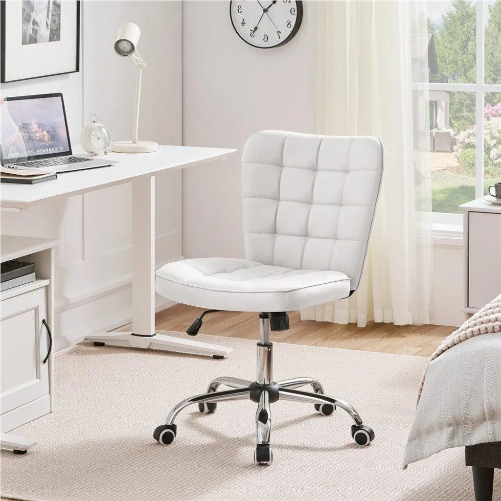 Yaheetech Ergonomic Office Chair - Chaise pivotante - Siège réglable - Sans accoudoirs - Cuir synthétique - Blanc