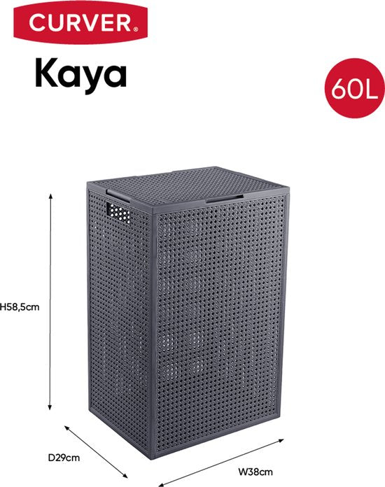 Panier à linge Curver Kaya avec couvercle - 60 L - 38 x 29 x 58,5 cm - Anthracite