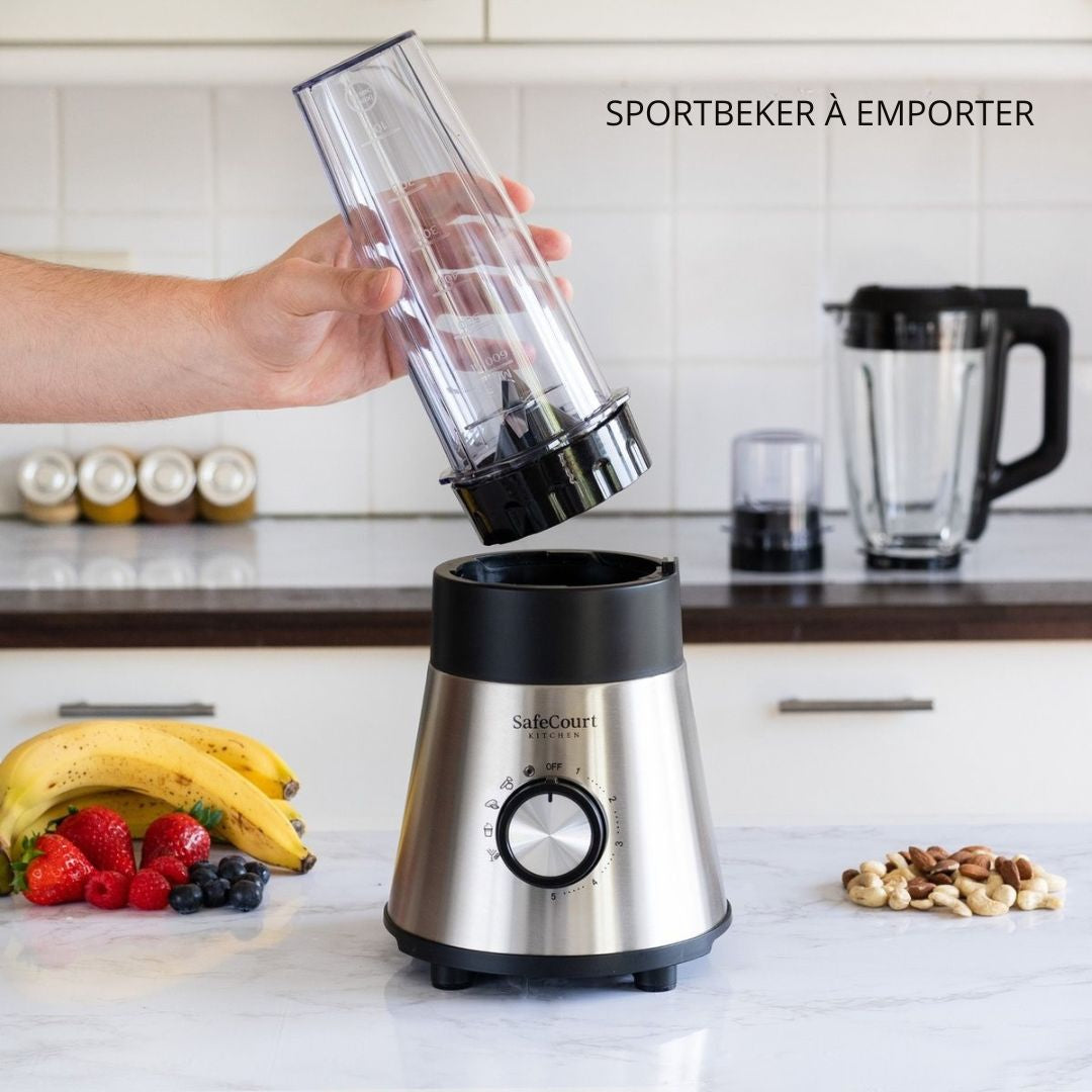 Blender - Safecourt Kitchen - Mixeur Smoothie puissant - 1000W - 1.5L - noir/métal