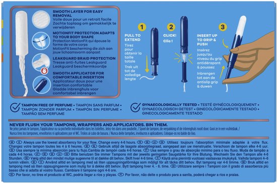Tampons Tampax Pearl Compak Regular avec applicateur, lot de 36