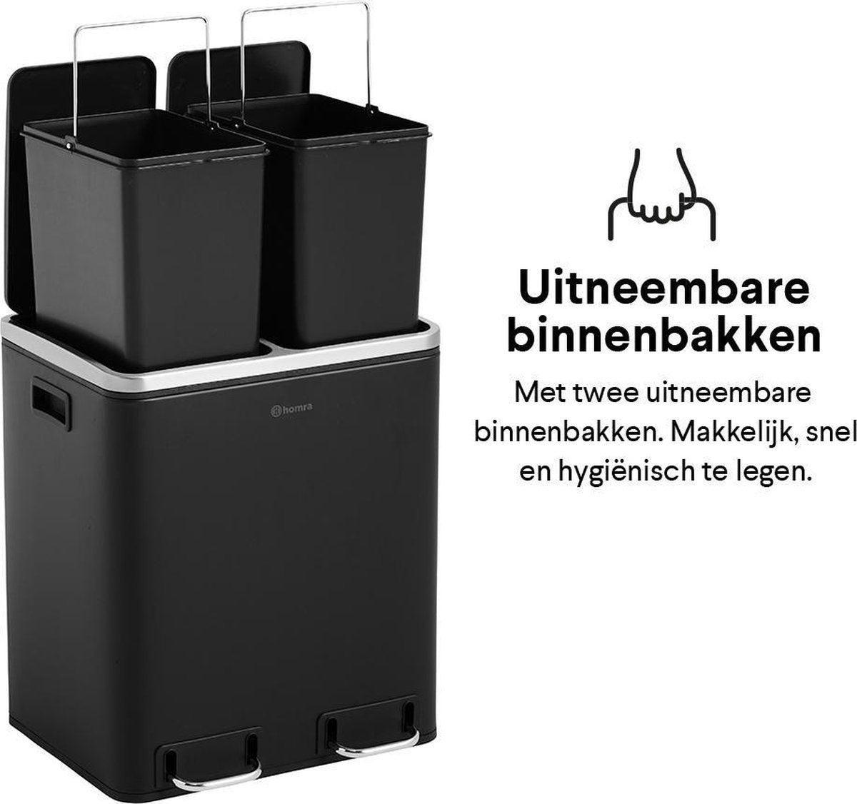 Poubelle de tri 2 compartiments - Homra -capacité : 2 x 15 L - Noir