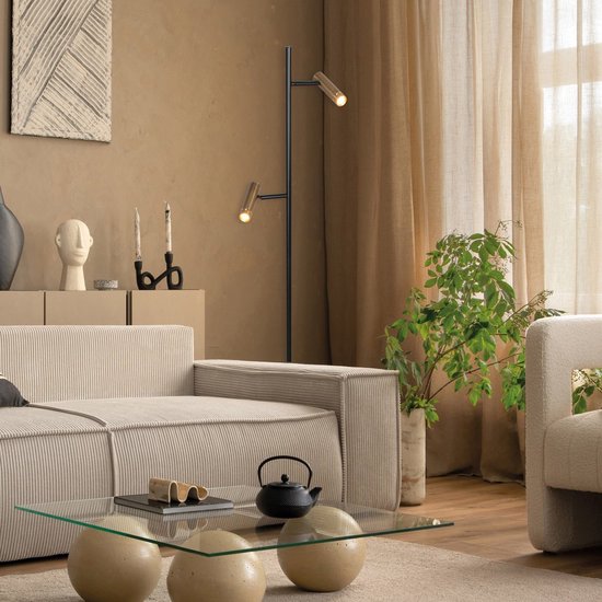 Lampe sur pied Lumo 4608BR - Lampe de lecture moderne à deux lumières en métal avec des touches de bronze, hauteur 125 cm, orientable et inclinable, marque Mexlite