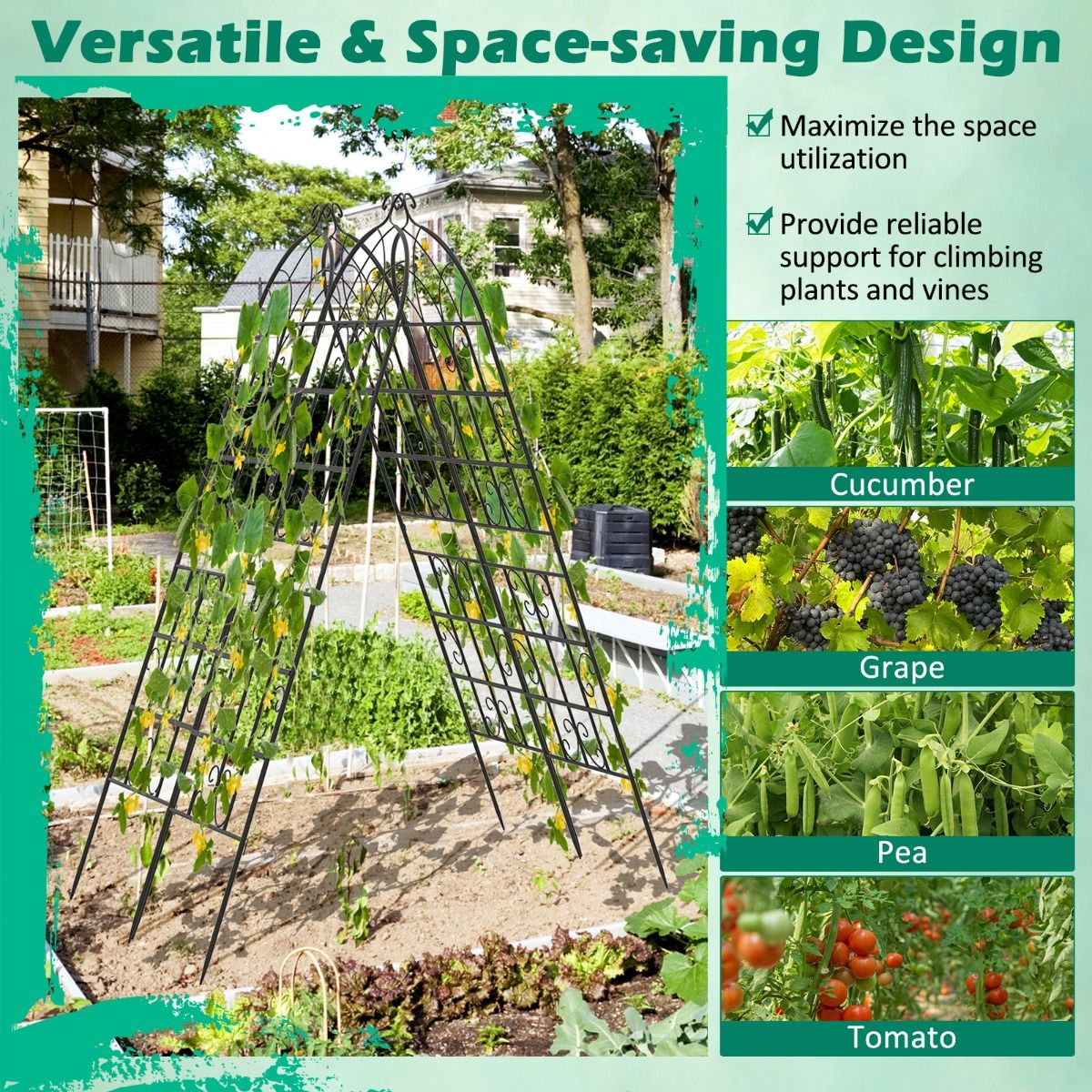Ensemble de treillis Coast - Treillis métallique pour plantes en 2 parties - Treillis de jardin autoportant - 180 x 50 cm - noir