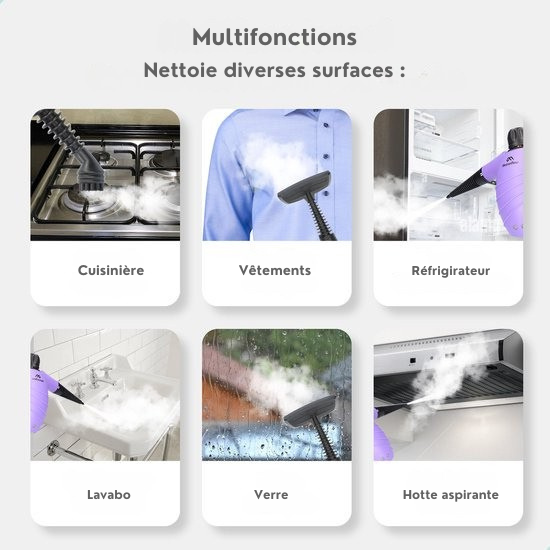 MotionFlow - Nettoyeur vapeur portatif - 12-en-1 - Multifonction - 1150 W - 450 ML  - Violet
