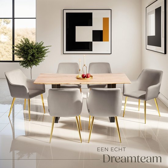 tectake® Chaise de salle à manger Avane - Aspect velours - Chaise rembourrée avec accoudoirs ergonomiques - Pieds fins en acier doré - Capacité 120 kg - Chaise de salle à manger et de cuisine confortable - Lot de 2 - Taupe