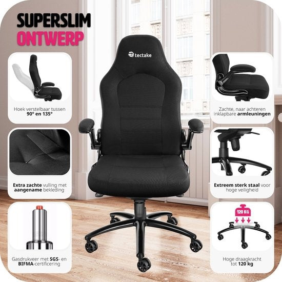 tectake® - chaise de bureau chaise gaming - chaise de bureau de luxe chaise de bureau - chaise de course chaise de bureau chaise gaming Springsteen - noir