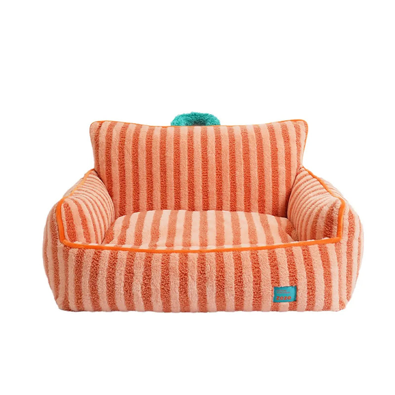 Lit pour animaux de compagnie en peluche rayé ZEZE - Orange basique - 68 x 53 x 37 cm
