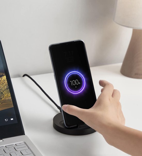 Support vertical de recharge sans fil Xiaomi Mi avec recharge sans fil Qi et voyant LED - 20 W - câble USB-C inclus