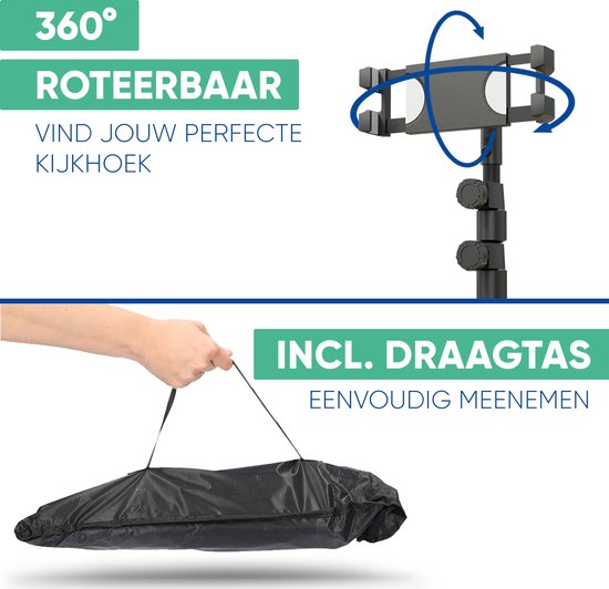 Serve Tablet Stand - Tripod Holder Tripod for Smartphone & Tablet - Incl. Carrying Bag & Bluetooth Remote - iPad Tablet Holder Lectern Aluminium - Black