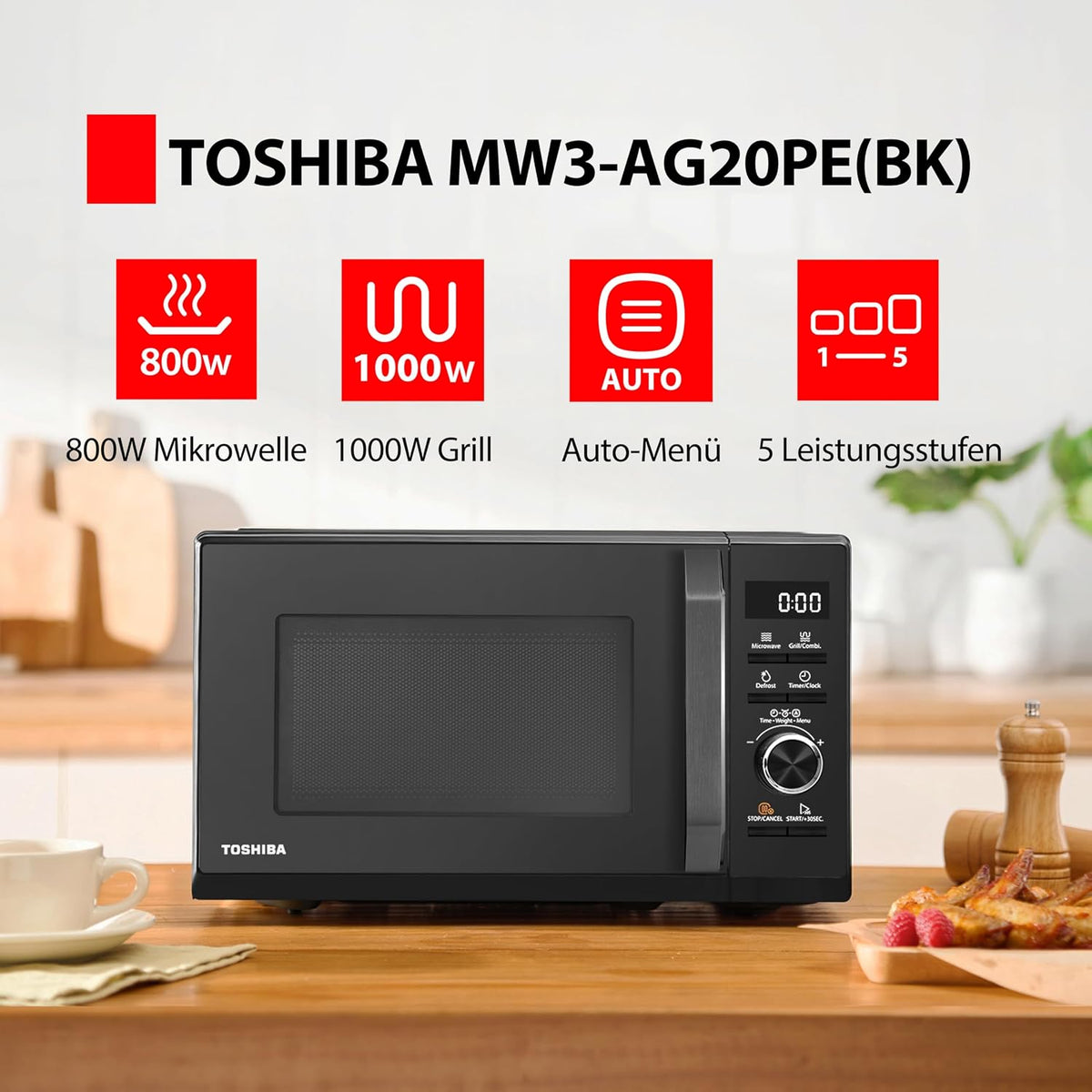Micro-ondes Toshiba MW3-AG20PE(BK) avec grill - 20 litres - Noir