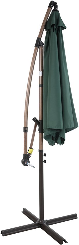 Parasol suspendu AXI Dion Ø 300 cm, aspect chêne/vert – Armature thermolaquée avec pied en croix