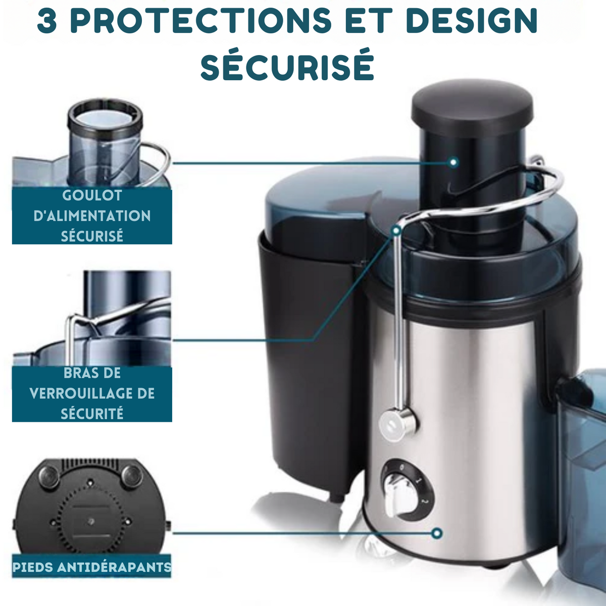 Extracteur de jus rapide - Fuegobird L811 - acier inoxydable - Fruits et Légumes - 400watt - Noir