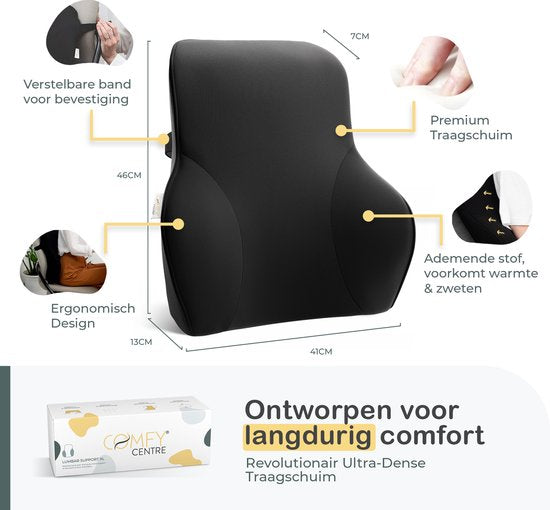 COMFYCENTRE® Support dorsal ergonomique XL pour voiture et chaise de bureau - Coussin pour le bas du dos et les épaules - Support lombaire pour voiture - Supports dorsaux - Mousse à mémoire de forme - Une meilleure assise