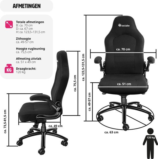 tectake® - chaise de bureau chaise gaming - chaise de bureau de luxe chaise de bureau - chaise de course chaise de bureau chaise gaming Springsteen - noir