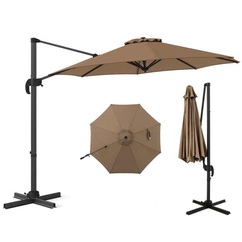 Parasol rond Coast - Réglable sur 5 positions - Pivotant à 360° - Mât en aluminium - 308 x 248 cm - Marron