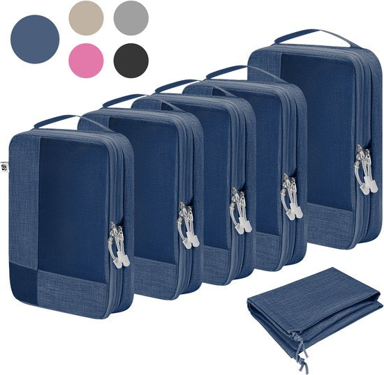 Skycases Travel Essentials Packing Cubes - Lot de 6 pièces - Organisateurs de compression de luxe en nylon de haute qualité - Peu encombrant et durable - Idéal pour le voyage - Bleu foncé