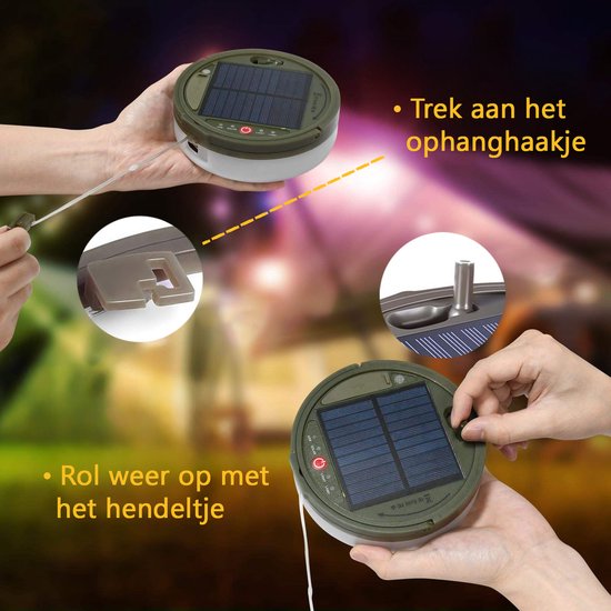 Tech Essentials String Solar Camping Light - 100LEDs - 10M - Warm-White Light - Tent Light - USB Rechargeable - With Remote Control - Retractable - Camping Light - Solar Pendant Light - Emergency