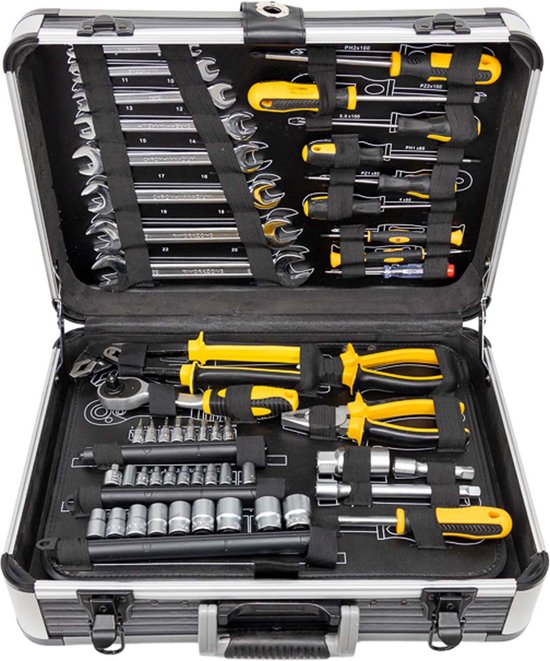 ALDORR Tools - 89 - Jeu d'outils en coffret - Boîte à outils - Coffret d'outils complet - Trousse à outils - Jeu de tournevis - Aluminium - Outils à main - Outils de base - Avec clé dynamométrique à cliquet - Cadeau pour homme - Cadeau de pendaison de cré