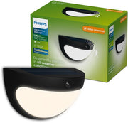 Applique murale Philips Swyn Solar - Énergie solaire - Lumière blanc chaud : 2700 K - Noir - Deux modes d'éclairage - Capteur crépusculaire - Détecteur de mouvement - IP44 : résistante aux intempéries - Éclairage extérieur solaire