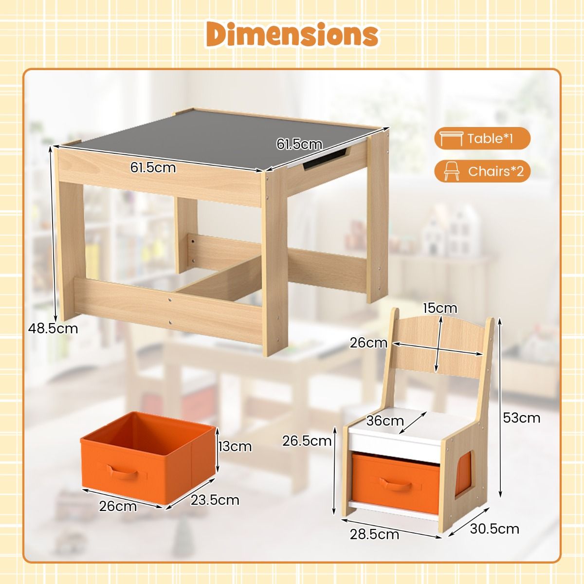 Ensemble table et chaises pour enfants Coast - Table d'activités en bois - Plateau réversible - Couleur naturelle