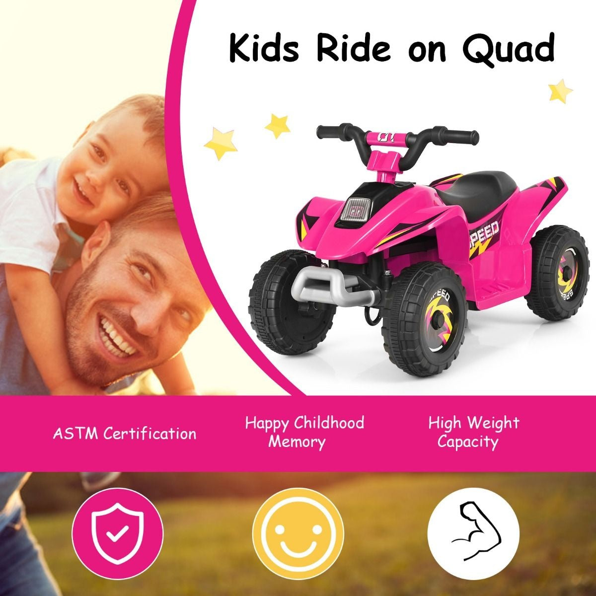 Coast Stroller Mini Electroquad 6 V Battery-Operated Quad 2.8-4.6 km/h Pink Pink