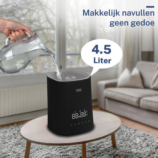 MiRi Nimbus - Humidificateur - Humidificateur - 4.5L - Humidimètre - Ioniseur - 50m² - Ultrason - Télécommande - Commandes tactiles - Aromathérapie