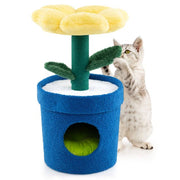 Arbre à chat Coast Flower Platform & Cat Burrow Yellow - 39.5 x 39.5 x 72 cm - Maison de luxe en peluche pour chat avec griffoir