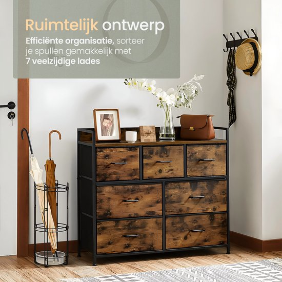 O'DADDY® Meuble de rangement - Buffet - Commode - Industriel - 7 Tiroirs - Commode - 28,5 x 98 x 85 cm - Vintage Brown/Black