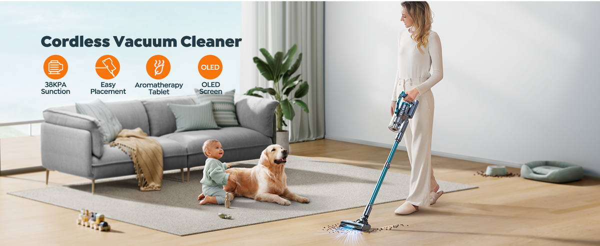Aspirateur balai sans fil BuTure VC60 450 W – 38 kPa – 55 min – 3 modes d'aspiration – Bleu