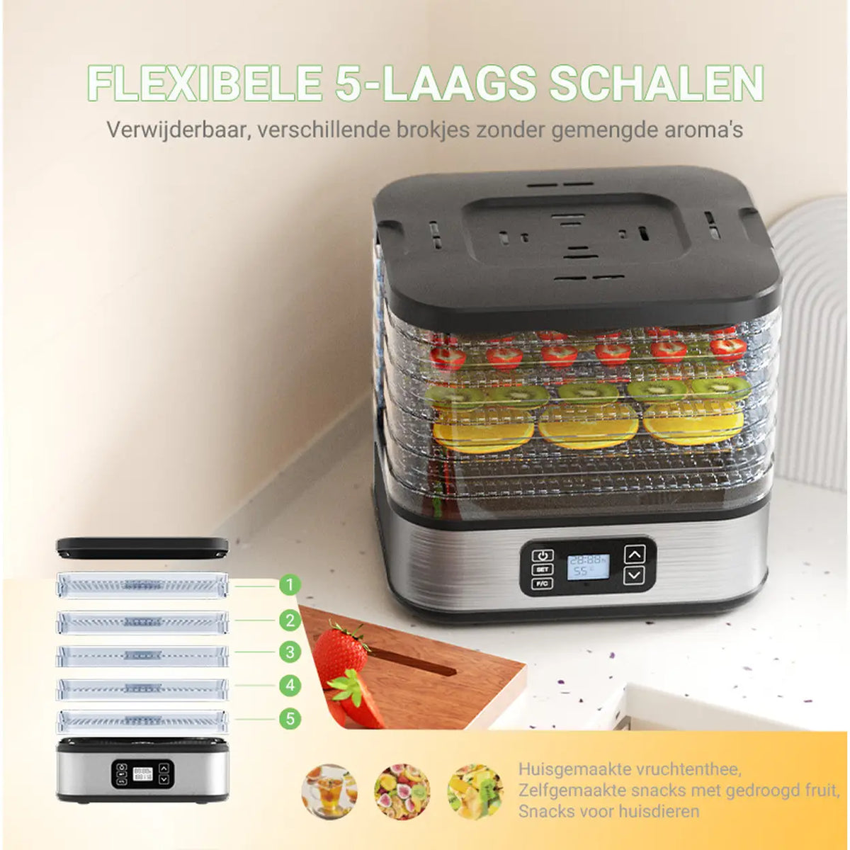 Déshydrateur alimentaire WOOX MX0195 - 5 tiroirs - minuterie et réglage de la température
