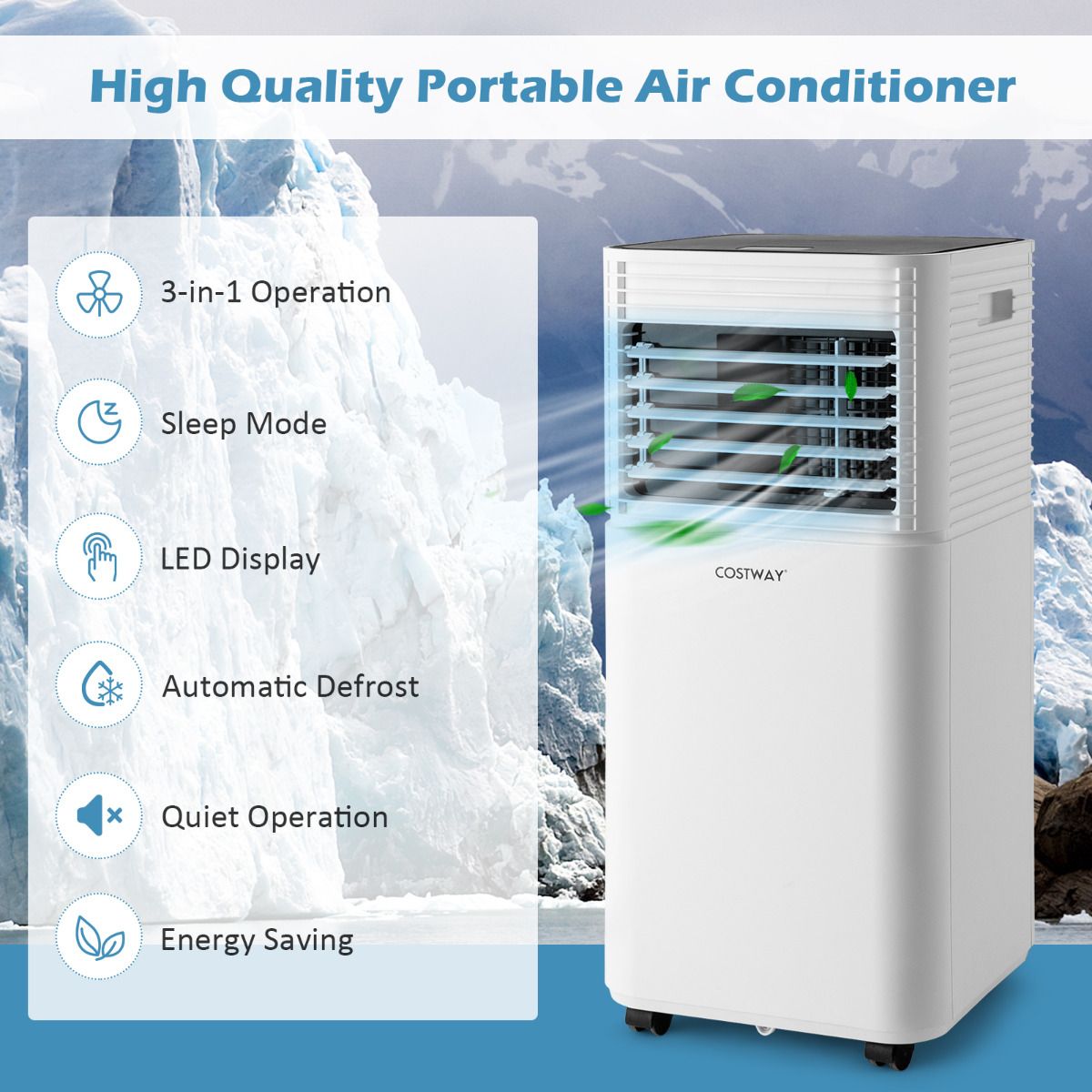 Climatiseur portable Coast 4-en-1 - 7 000 BTU - 15 m² - Refroidisseur d'air, déshumidificateur et ventilateur - Noir