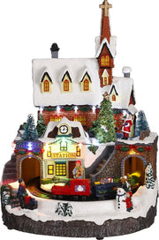 LuVille Village de Noël Gare miniature - L24 x L24 x H33 cm - Multicolore