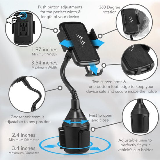 Bintoi® T200 - Supports de téléphone Accessoires de voiture - Support de téléphone GSM pour voiture - Support de gobelet pour voiture - Support de téléphone GSM avec prise solide - iPhone/Samsung/Huawei/Oneplus - Cadeau