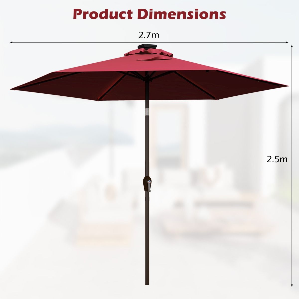 Parasol inclinable Coast avec éclairage LED - À énergie solaire - 2,7 m de diamètre - Beige