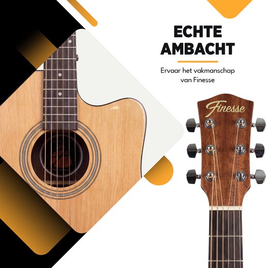 Guitare acoustique Finesse Premium - avec cours vidéo - 4/4 41" - Épicéa massif - Guitare western - Guitare pour enfants et adultes - Naturel