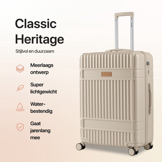 SKYCASES Bagage à main – Classic Heritage – Valise à roulettes légère – Durable – 36 L – Serrure TSA – 55 x 39 x 20 cm – Valise à roulettes pour bagage à main – Roulettes Spinner – Beige