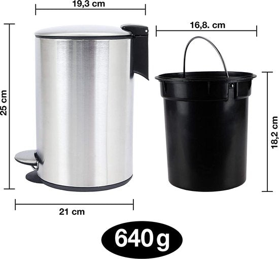 Seau de salle de bains 3 l acier inoxydable mécanisme de fermeture douce poubelle poubelle argent chrome métal