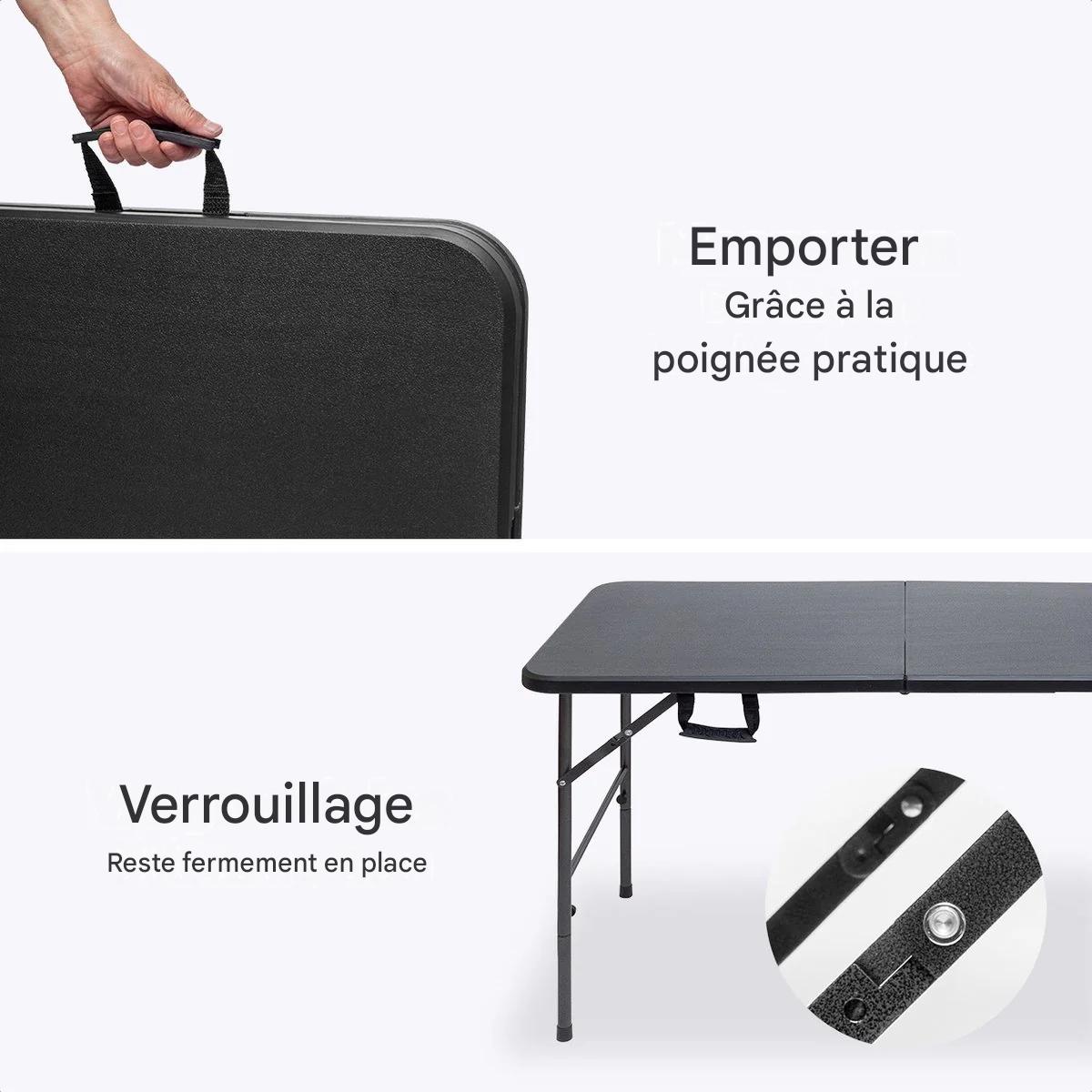 Table pliante - LifeGoods - 60x120cm - Table de camping - Résistante aux intempéries - Table pliante - Noir