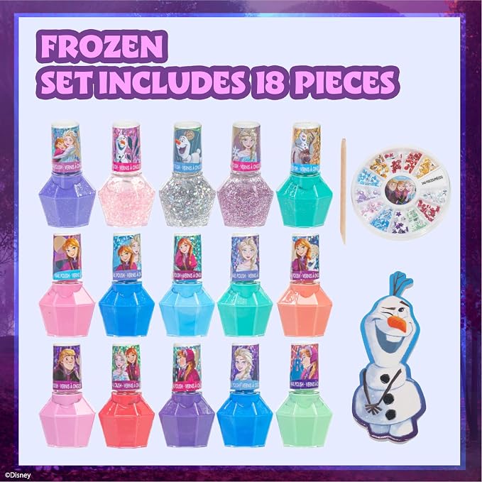 Kit de vernis à ongles Townley Girl Disney Frozen pour enfants – 15 couleurs – Peel-Off – À partir de 3 ans