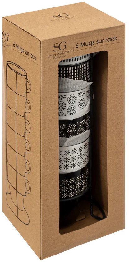 Secret de Gourmet Tasses à café Artista - Lot de 6 dans un support métallique - Céramique - finition brillante - 260 ml - 8 x 9 cm
