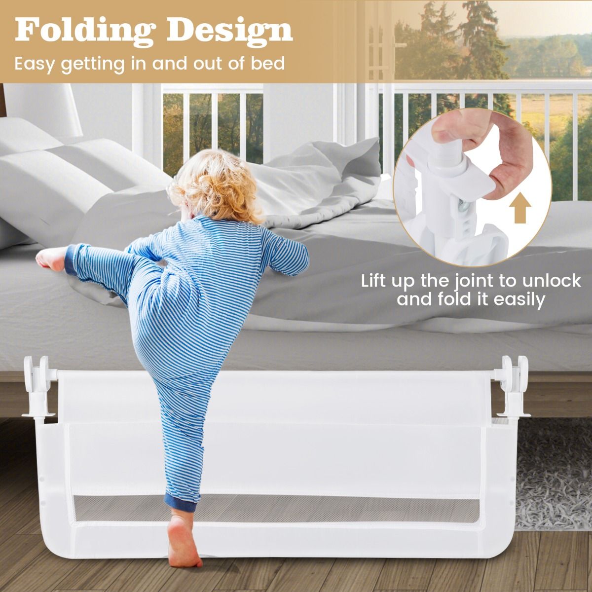 Barrière de lit Coast pour tout-petits - modèle pliable - housse amovible et lavable - blanc - 100 cm