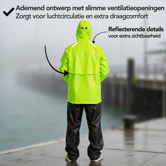 Infinity Goods Combinaison de pluie Nikki - Femme et Homme - Taille M - Imperméable et respirante - Réfléchissante - Jaune fluo