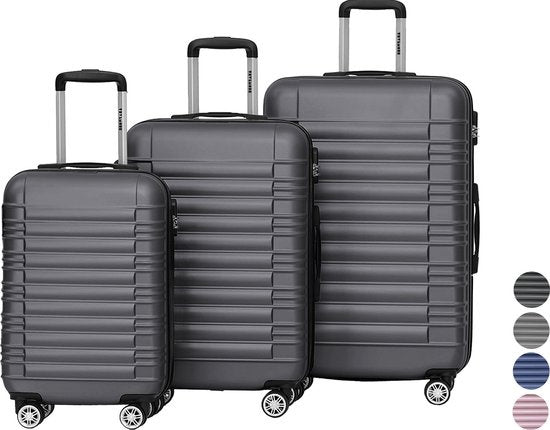 TRVLMORE Set de valises - 3 pièces - 38L (bagage à main) + 70L + 110L - Gris foncé