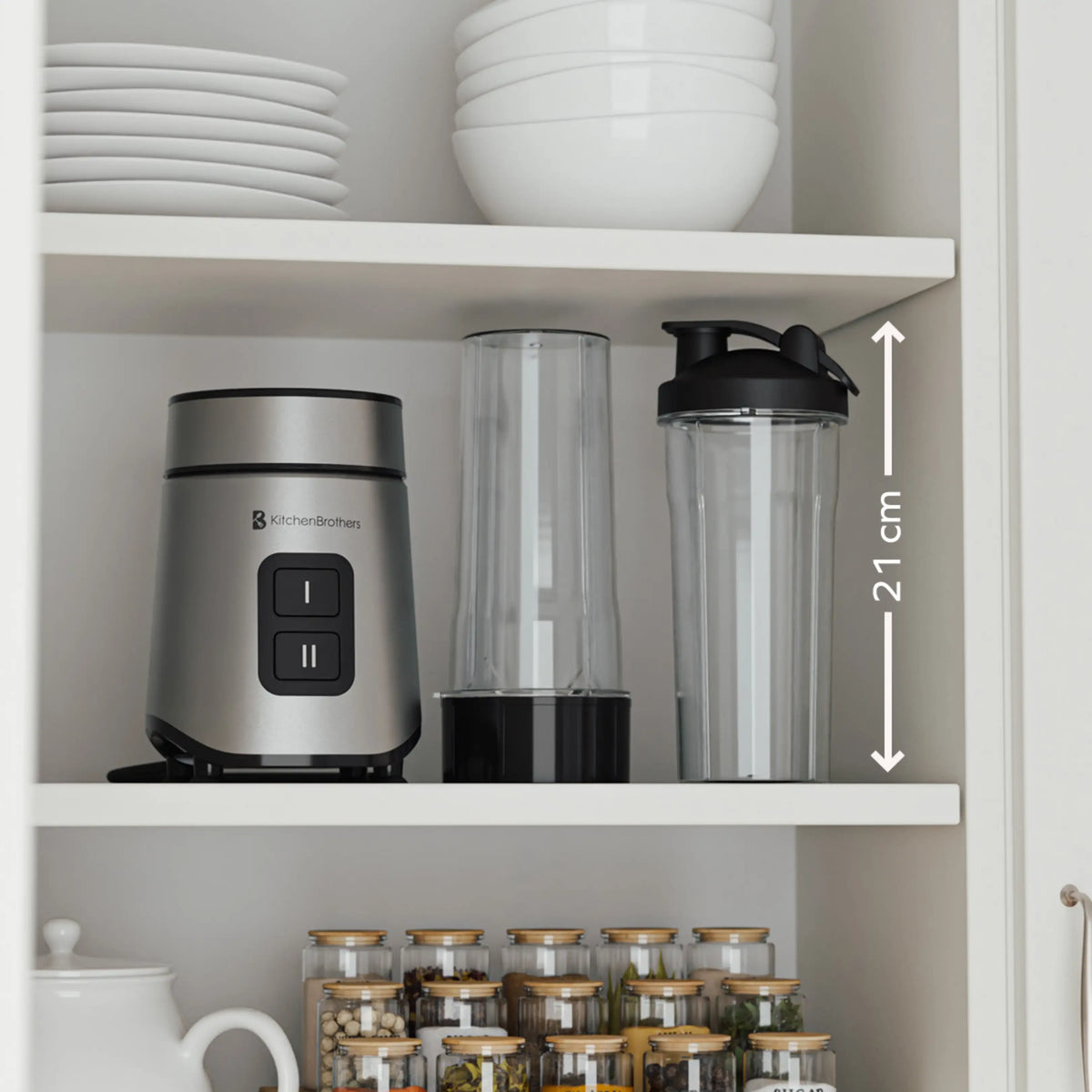 Mini-mixeur KitchenBrothers To-Go avec 2 bouteilles de 600 ml - 550 W - 4 lames en acier inoxydable - Noir